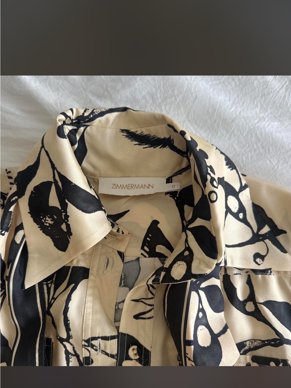 Zimmermann Ladybeetle Tie-Neck Scarf Shirt in cream and black printed silk - Picture 2 of 6
